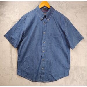 St. John's Bay Fine Line Denim Large Long Sleeve Button Down Shirt Pocket